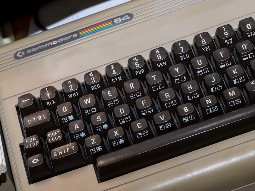 Detailed view of the classic Commodore 64 keyboard showcasing its vintage keys and design.